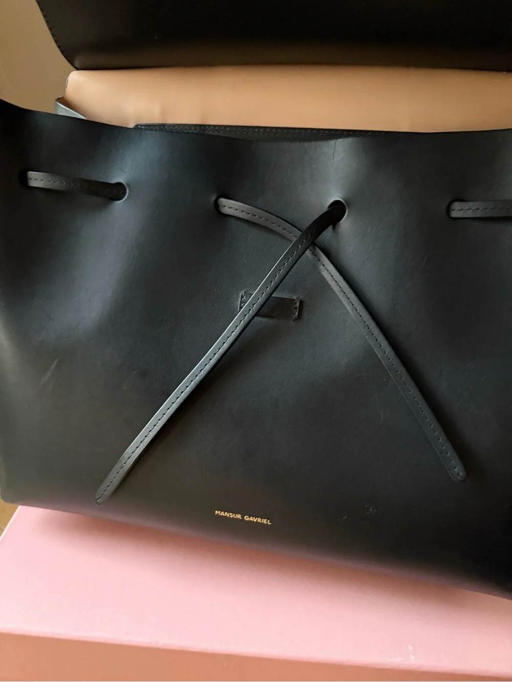Mansur Gavriel Black Leather Top-Handle large lady bag